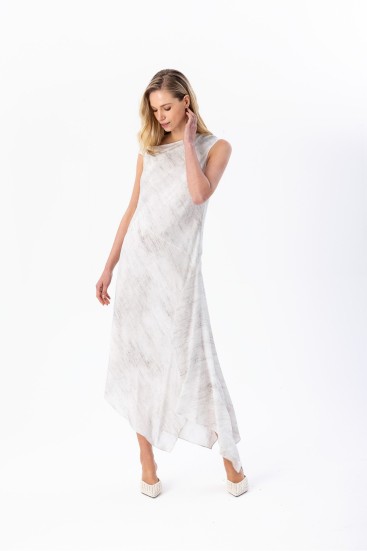 Asimetrik Midi Dress Gri