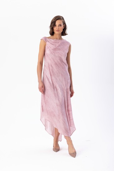 Asimetrik Midi Dress Pembe