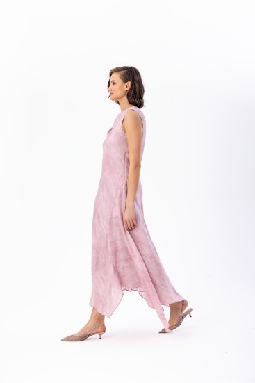 Asimetrik Midi Dress Pembe